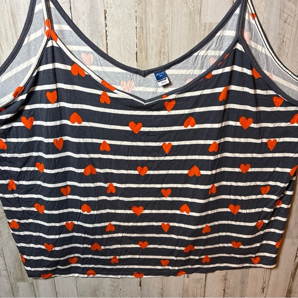 Sunday Sleep Tank From Old Navy Blue Stripe With Orange Hearts 4X - Picture 4 of 16